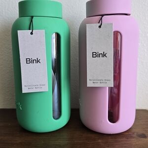 2 Pack Green and Pink Borosilicate Glass Water Bottles 27 Ounces
